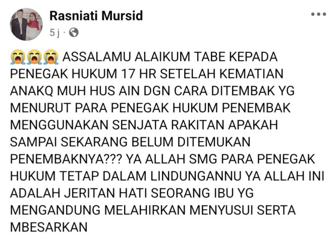 
					Sudah 17 Hari Sejak Penembakan, Ibu Korban Tumpahkan Kesedihan dan Kekecewaan di Media Sosial