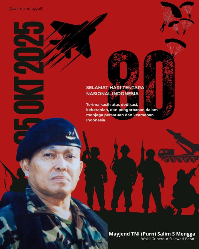 
					“TNI Prima, TNI Rakyat, Indonesia Maju” Wagub Sulbar Sampaikan Ucapan Penuh Semangat di HUT ke-80 TNI