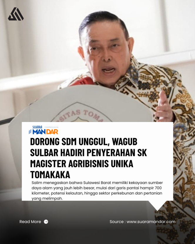 
					Dorong SDM Unggul, Wagub Sulbar Hadiri Penyerahan SK Magister Agribisnis Unika Tomakaka