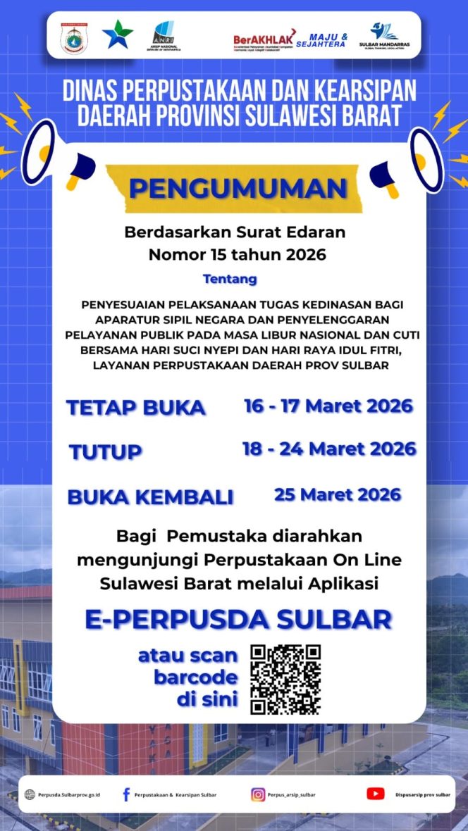 
					Jelang Libur Nasional Nyepi dan Idul Fitri, Perpusip Sulbar Tetap Buka Layanan Perpustakaan