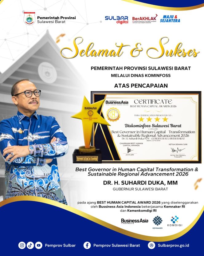 
					Sukses Transformasi Digital, Gubernur Suhardi Duka dan Diskominfoss Sulbar Sabet Penghargaan Nasional