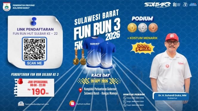 
					HUT Sulbar ke-22 Makin Meriah, Fun Run 3 Siapkan Hadiah dan Doorprize